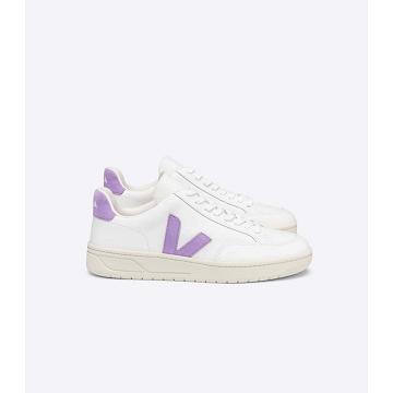 Veja V-12 LEATHER Women's Sneakers White/Purple | CA 677SGL